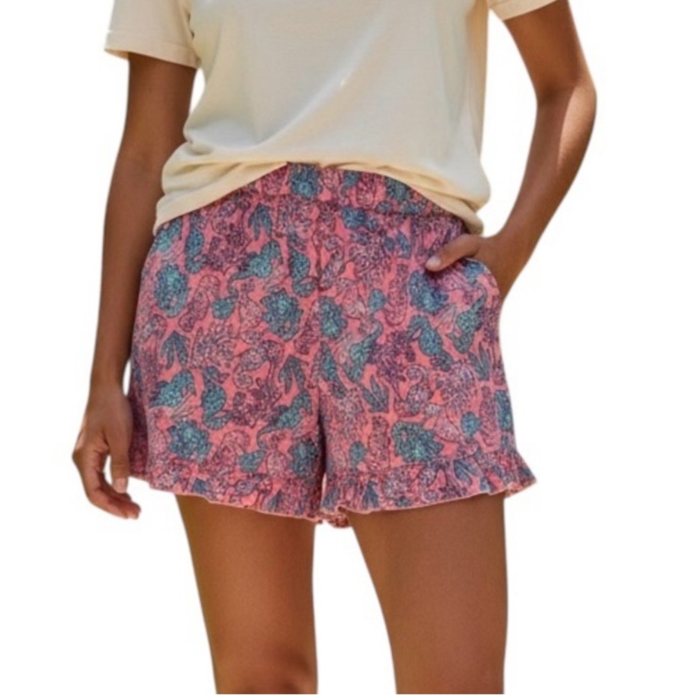 Simply Southern Pink Floral Ruffle High Waist Shorts